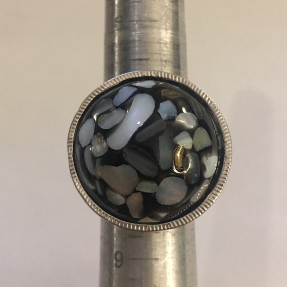 Vintage silver plated mosaic MOP dome ring - Picture 6 of 6
